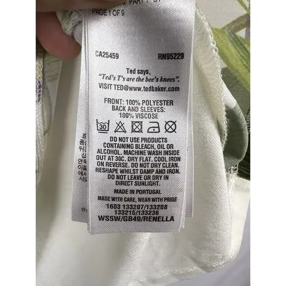 Ted Baker Renella Top, Floral Graphic, Ivory, Polyester Viscose Tee Blouse - Picture 7 of 8